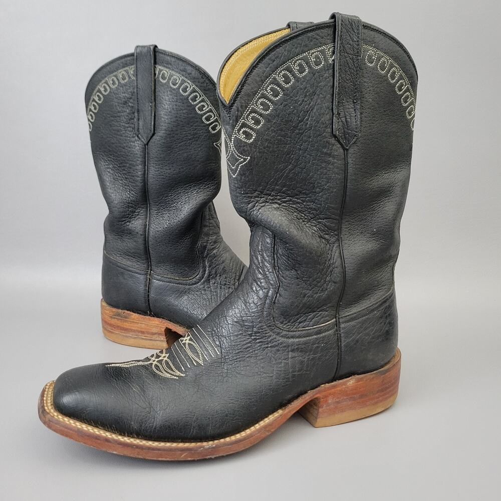 Rios of Mercedes Black Smooth Quill Ostrich Boots Square Toe Men’s Size 7 D